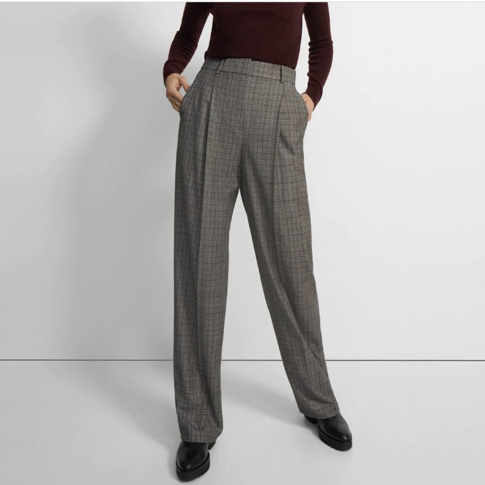 NWT Theory Pleated Wide-Leg Pant in Wool Flannel